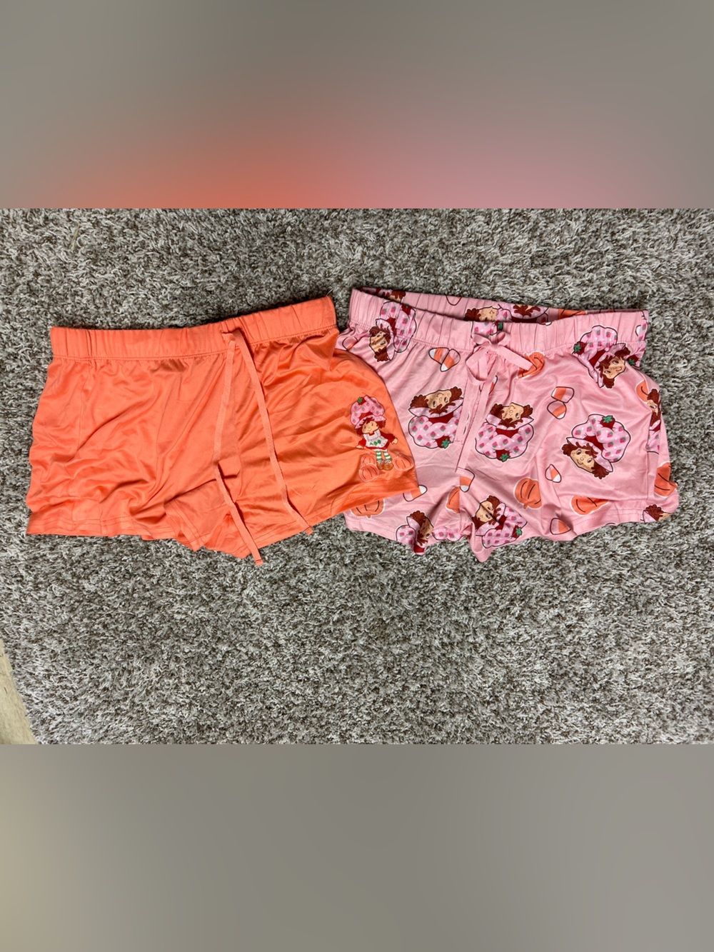 Women’s Pink & Orange Halloween Pajama Short Set Printed Solid Lounge Shorts NEW